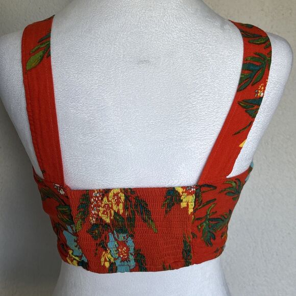 Free People Floral Print Rayon Wide Strap Tank Crop Top Size 4 - Picture 4 of 8